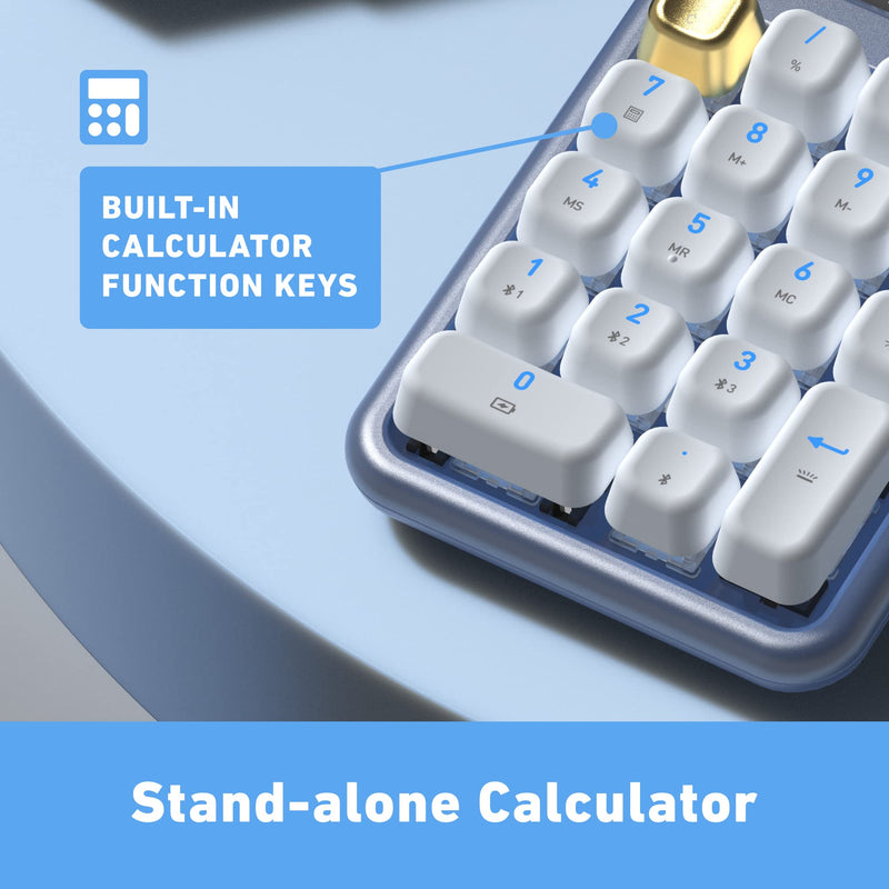 AZIO IZO Wireless Mechanical Calculator & Number Pad - Bluetooth 5.0 & USB, Gateron-Blue Mechanical Switch, 9 Backlight Modes, Rechargeable, PC & Mac Compatible, Blue Iris (IN105) Azio IZO