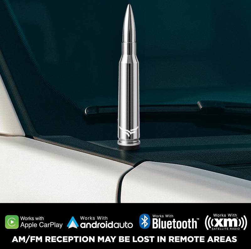 [AUSTRALIA] - 50 Cal Badass Bullet Antenna® Fits Chevy Silverado & GMC Sierra Truck Accessories — Short Replacement Antenna for Trucks — Chevy Silverado 1500 Accessories — Ditch The Whip & Upgrade Your Truck Silver/Chrome 