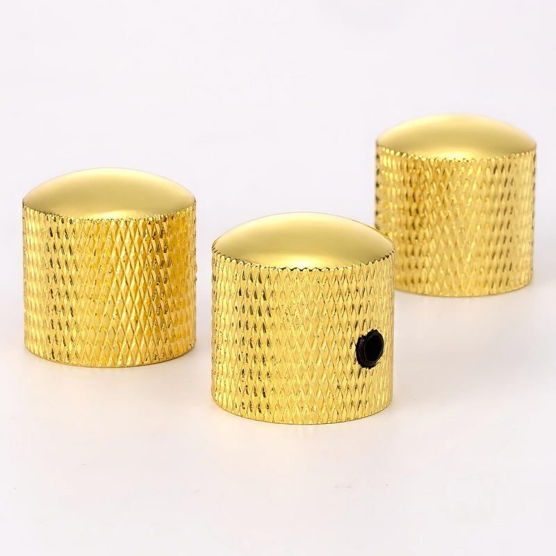 [AUSTRALIA] - 3PCS Metal Volume Tone Dome Guitar Speed Control Knurled Shaft Pots Knobs with Keys Screws Set for Electric Guitar or Bass (Gold) 