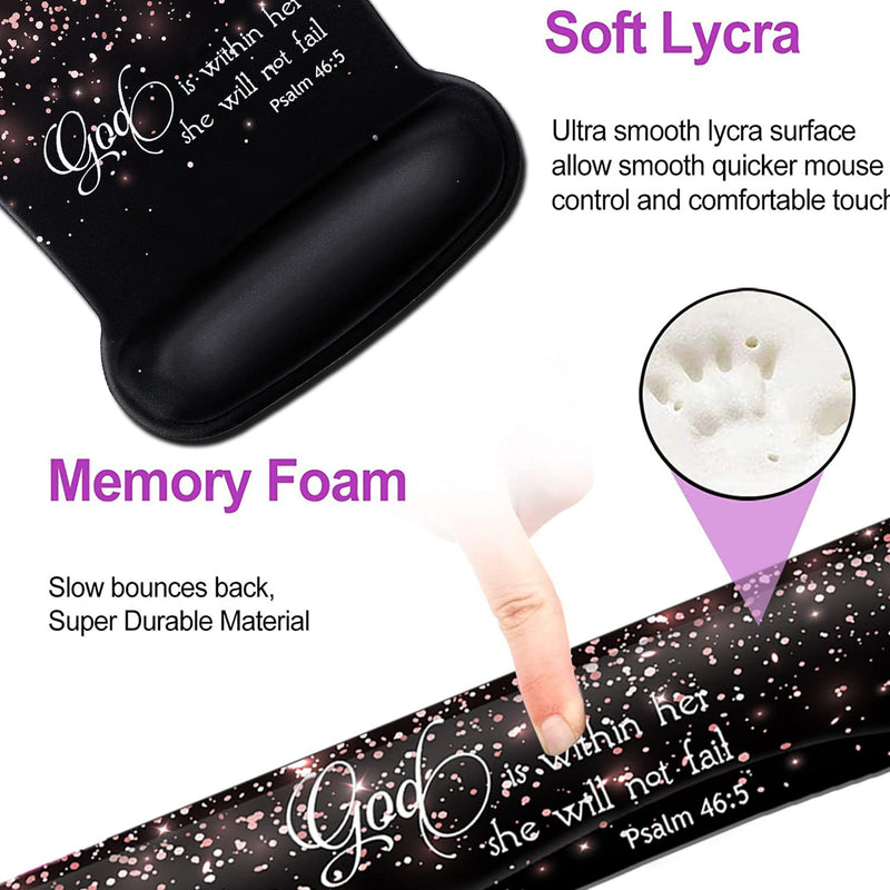 Keyboard Wrist Rest Pad and Ergonomic Mouse Pad Wrist Support Set Psalm 46:5 God is Within Her,She Will Not Fall Rose Gold Black for Gaming,Office,Comfortable and Pain Relief with Coaster Set Fd-wristrest-2-12