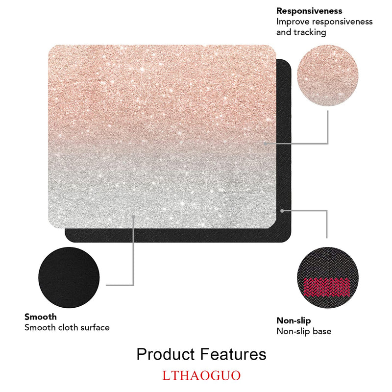 LTHAOGUO Mouse pad, Trendy Rose Gold Glitter Ombre Silver Waterproof Non-Slip Rubber Mousepad, Laptop Office Computer Decor Cute Desk Accessories Customized Design and Rose Gold and Silver Glitter Ombre