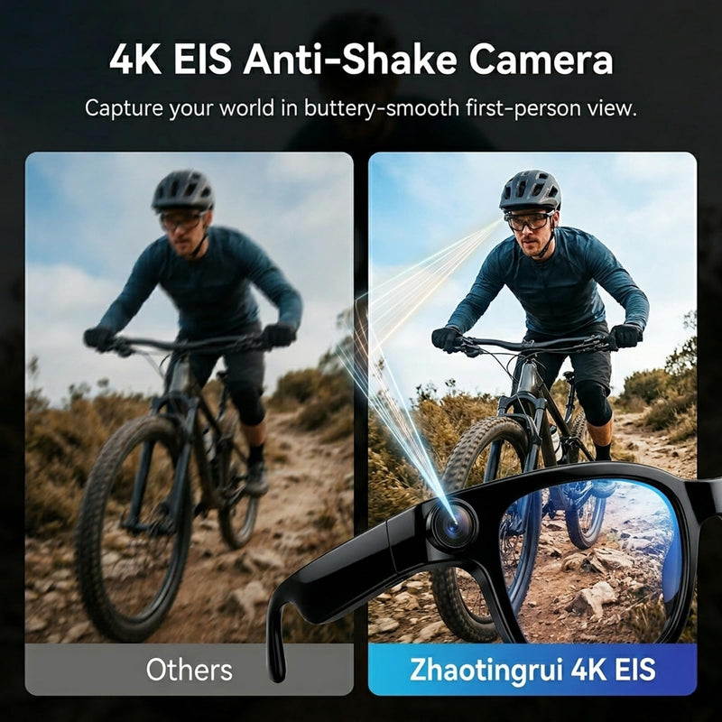 AI Smart Glasses Camera, 4K EIS Anti-Shake Photo & Photochromic | Real-Time Translation, Object Recognition, Voice Assistant, Open-Ear BT, 4K Video Recording, Photochromic & Extra Lenses Black