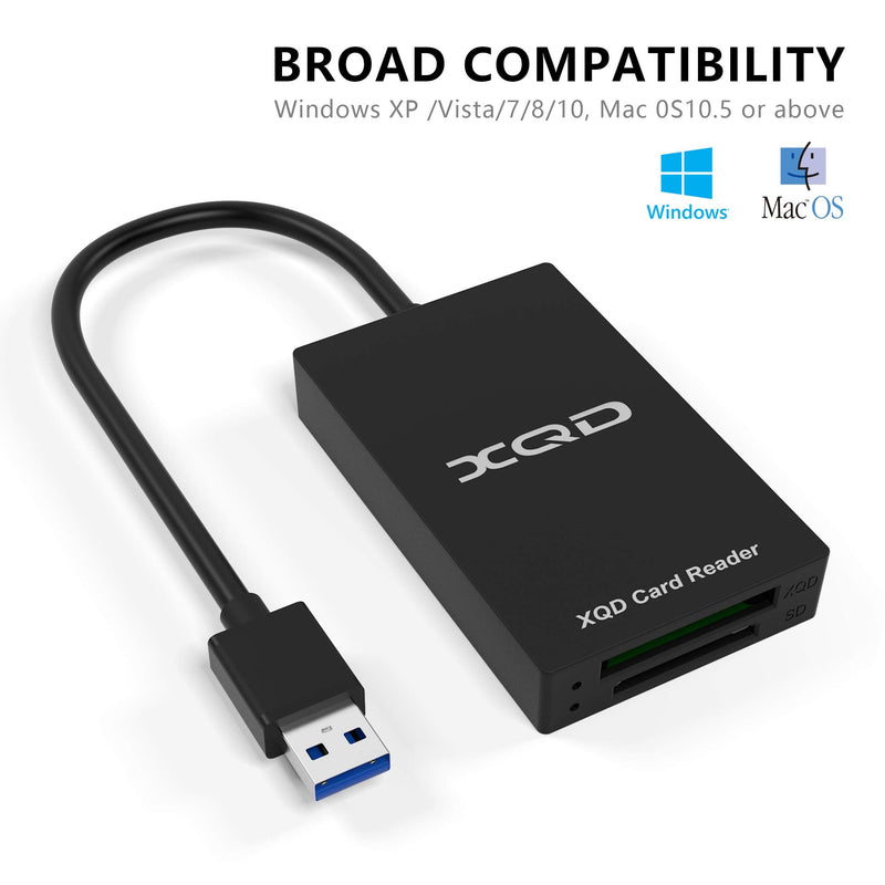 XQD Card Reader【Upgraded Version】 USB 3.0 XQD/SD Card Reader Dual Slot Memory Card Reader 5Gpbs Super Speed Support Sony G/M Series, Lexar 2933x/1400x USB Mark XQD Card,SD Card for Windows/Mac OS CR312-A