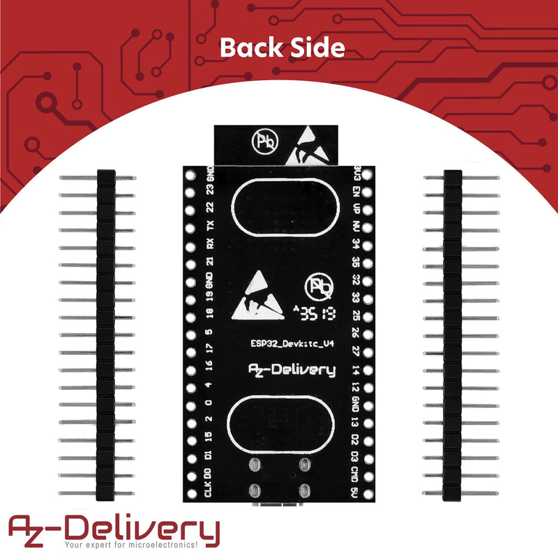 AZDelivery 5 x ESP32 Board Dev Kit C V4 NodeMCU WLAN WiFi Development Board Unsoldered Compatible with Arduino including E-Book! (Successor Module of ESP32 Dev Kit C) | ESP 32 by AZ Delivery ESP32 with CP2102