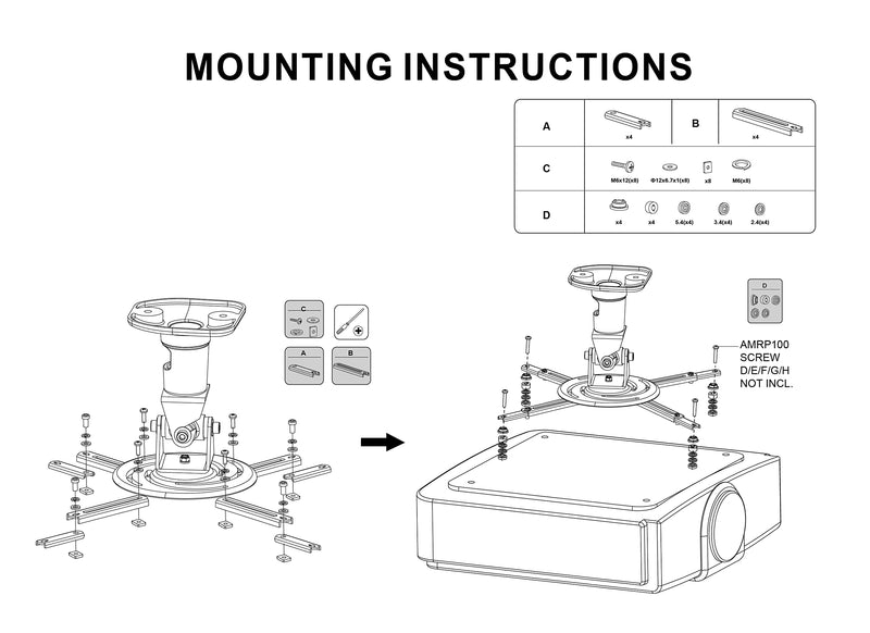 Amer Universal Projector Extension Arms (Mount Points up to 15.7" Max)