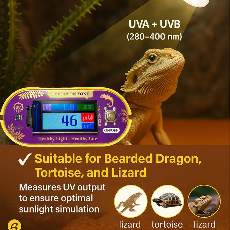 [AUSTRALIA] - Reptile UVB UVA Light Meter for Bearded Dragon Tank Accessories, Portable Light Meter & Radiation Detector for Reptiles, Test Light and Sunlight Wavelength Meter with CR2032 Battery Light Yellow 