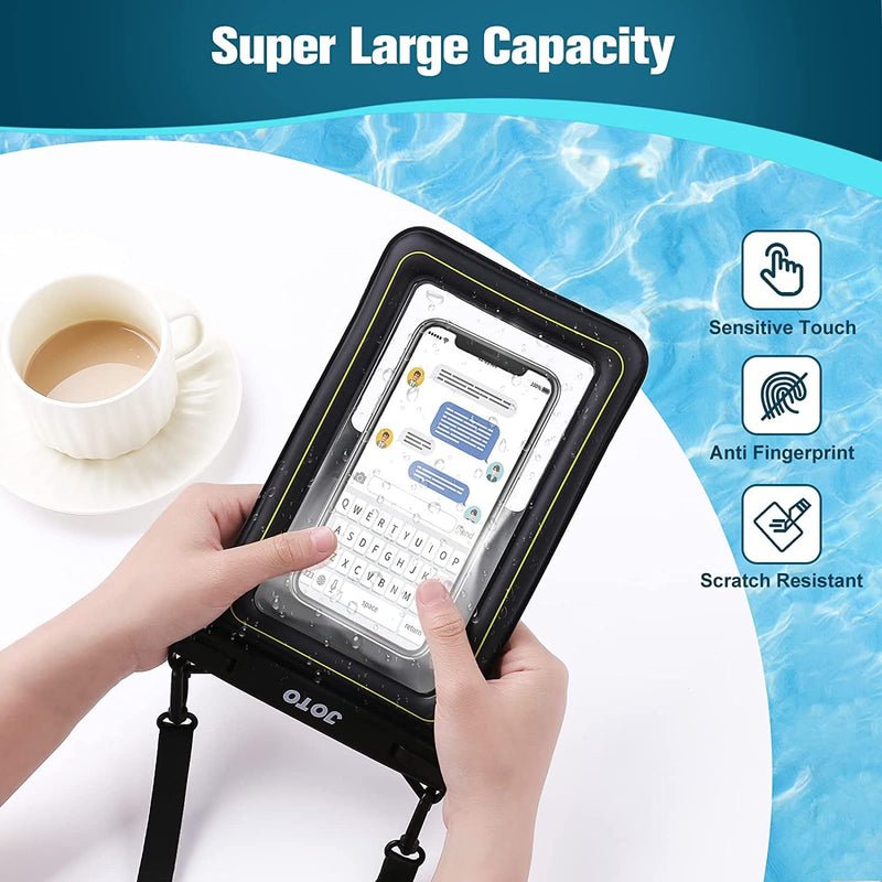 JOTO IP68 Large Waterproof Floating Phone Pouch, Big Float Dry Bag Cellphone Holder Case for iPhone 14 13 12 11 Pro Max Galaxy S23 Ultra S22 S21 Waterproof Wallet for Cash Card Watch -Black Black