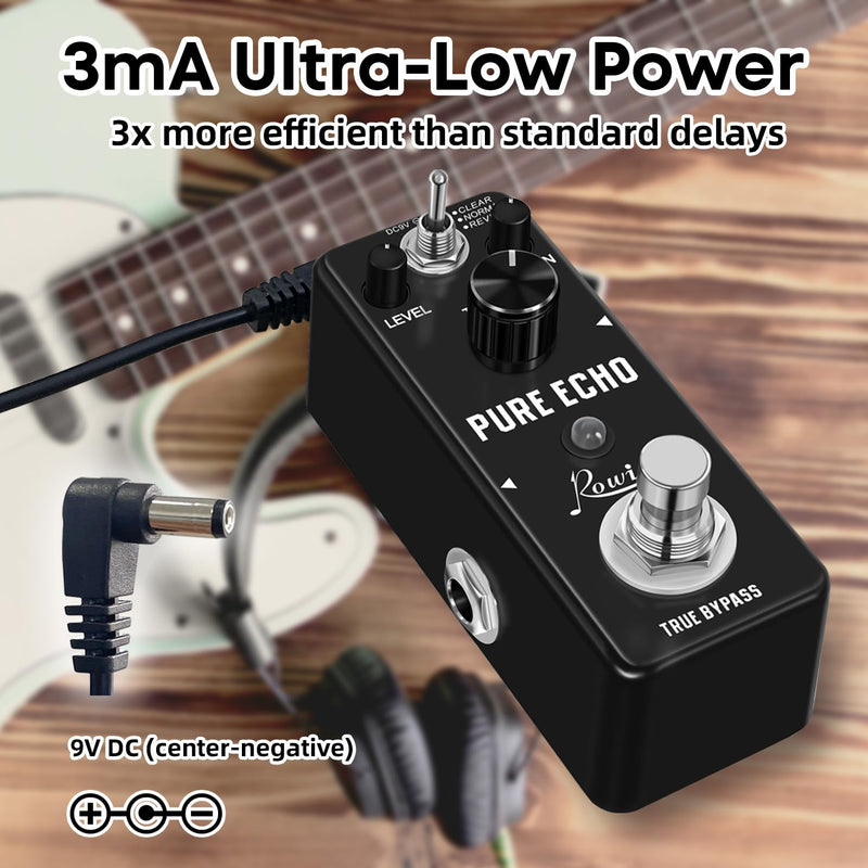 Rowin Digital Delay Guitar Effect Pedal Pure Echo with Clear Normal Reverse Function