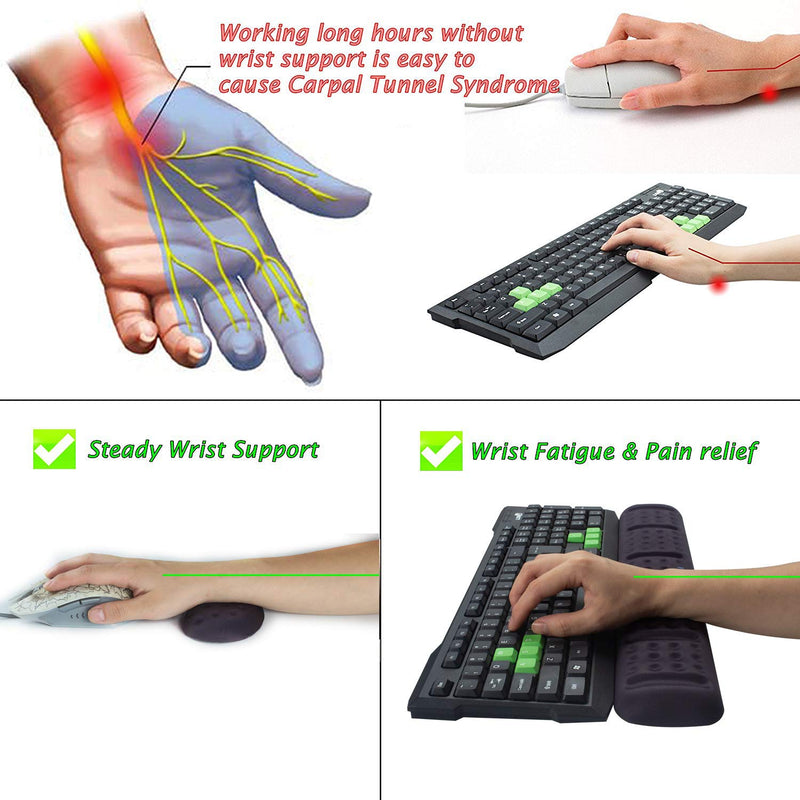 BRILA Upgraded Ergonomic Keyboard and Mouse Wrist Rest Support Cushion Pad Set - Comfy Soft Memory Foam Gel Padding & Non-Slip Palm/Hand/Wrist Pain Relief Rest Pad for Office Work, PC Gaming, Laptop Black Bundle