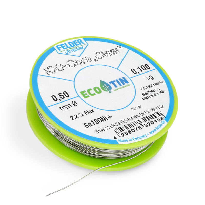 Felder Solder ISO Core Soldering Wire Clear Sn100Ni+ Sn99.3CuNiGe (0.5 mm to 100 g)