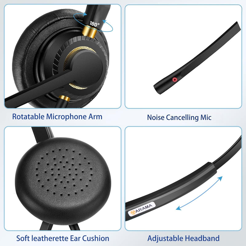 USB Headset with Microphone Noise Cancelling & Audio Controls Ultra Comfort USB Headphone for Computer Laptop Pc Business Skype UC Webinar Call Center Office Black-Monaural
