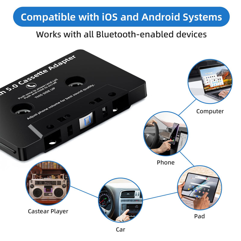 [AUSTRALIA] - Mersoco Car Bluetooth Cassette Reciver, Tape Player BT 5.0 Cassette Aux Adapter with Hands-Free Black 