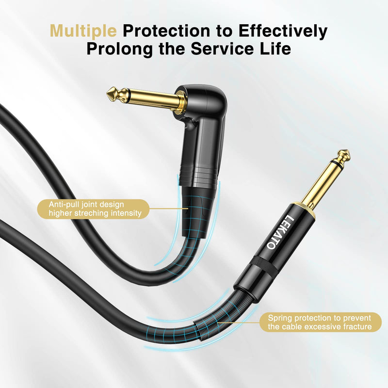 LEKATO Guitar Cable 10ft Exclusive Mute Plug, Electric Instrument Cable for Electric Guitar, Bass, Professional Electric Guitar AMP Cord with Dual Mute Plug Ends, 1/4" Right Angle to Straight Plug
