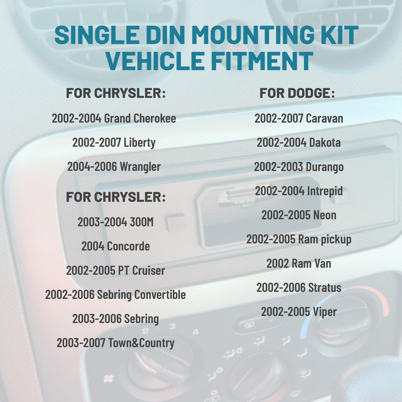 Single DIN Radio Dash Kit W/Radio wiring Antenna Adapter for Select 2002-2007 Chrysler/Dodge/Jeep, Single Din Radio Mount Housing Bracket Trim Bezel Kit Installation Aftermarket Stereo