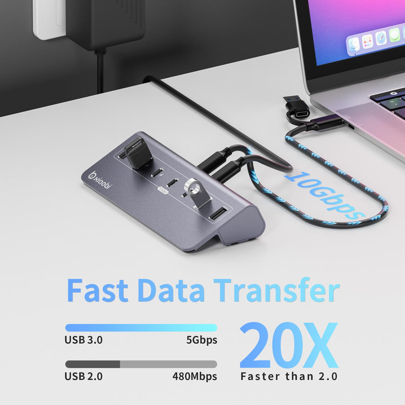 Powered USB Hub with 5V 3A Power Adapter and NVMe SSD Enclosure