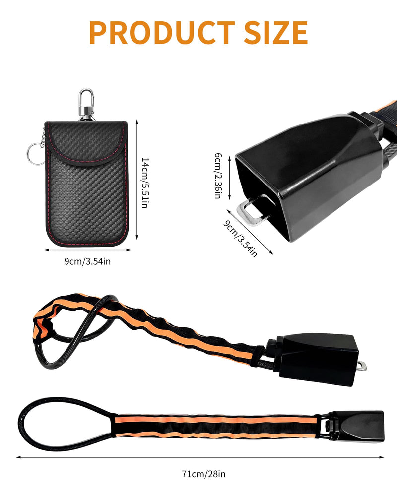 Steering Wheel Lock with Faraday Bag, Adjustable 17" Car Anti Theft Device with Reflective Warning Strips, Visible Vehicle Security Deterrent for Cars SUVs Trucks Vans, Includes 3 Keys Orange