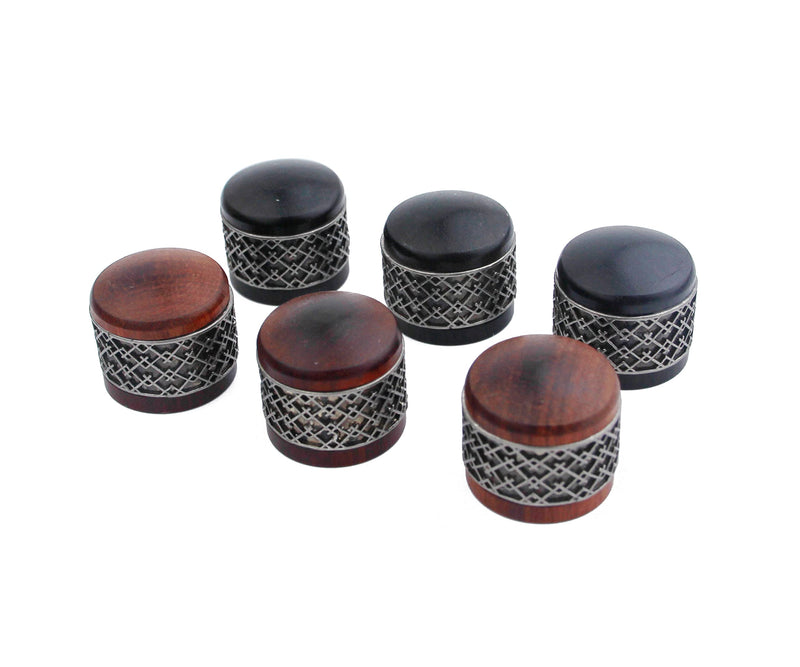 Guyker 3Pcs Red Sandalwood Potentiometer Control Knobs Dia. 6mm (0.24") Shaft Pots - Window Decorations Around Dome Speed Tone Volume Knob Guitar Bass - Antique Silver Red -antique silver around