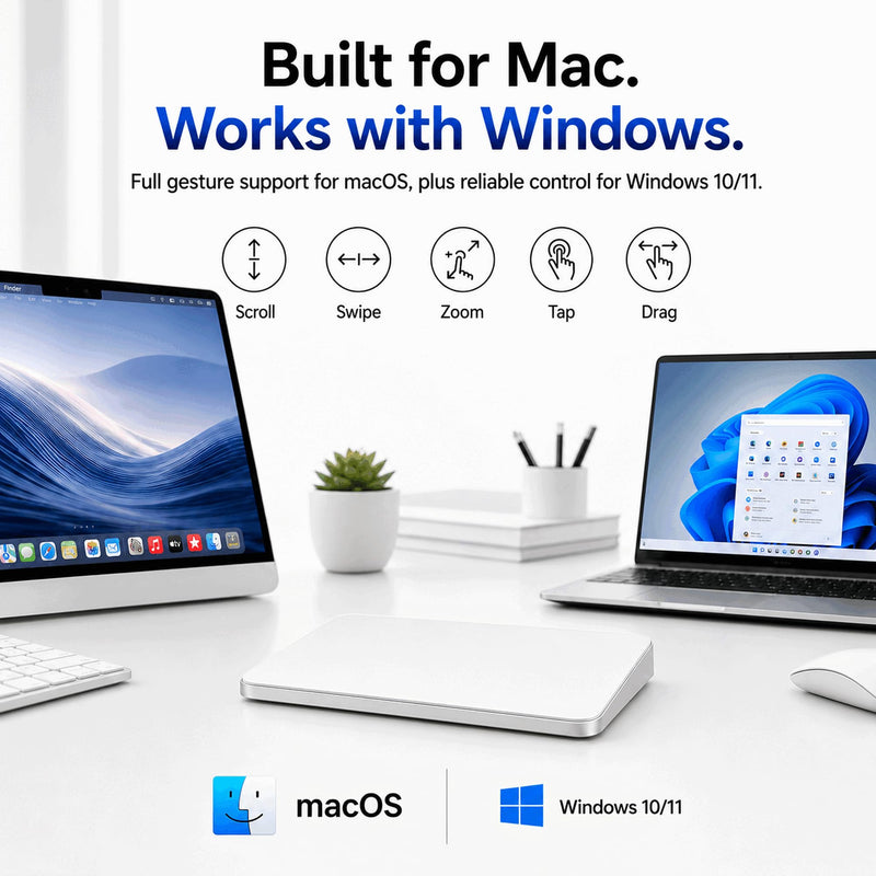 Wireless Trackpad for Mac & Windows with 2.4G USB, 7.5” Glass Surface Touchpad High Precision Multi-Gesture Control, Rechargeable & Portable Track Pad for Computer, MacBook, iMac, Laptop, PC