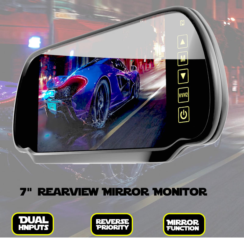 7 Inch TFT LCD Car Rearview Mirror Monitor, Widescreen Dash Cam Rear View Backup Camera Mirror with Touch Button, 2 Video Input, Vehicle Parking in-Mirror Monitor for Cars Trucks