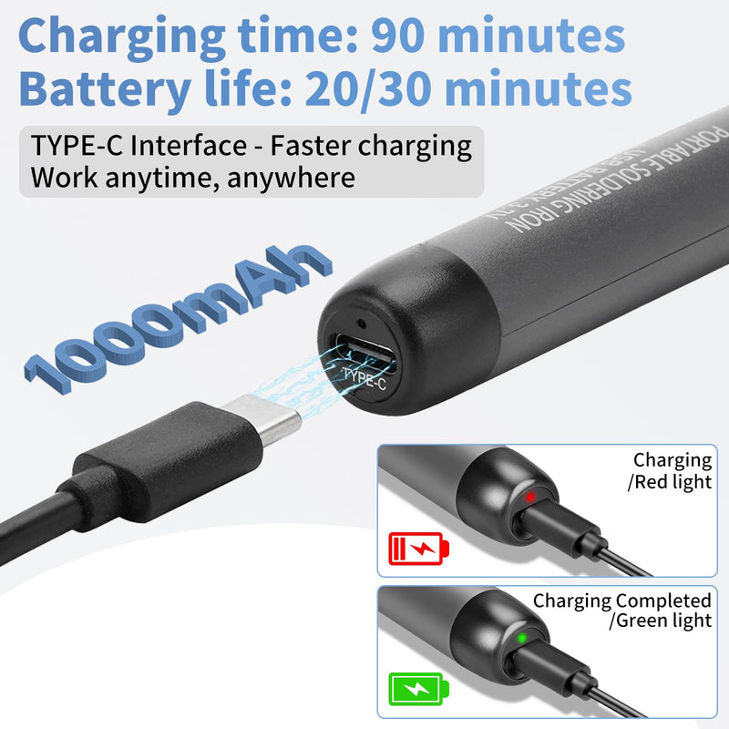 diymore Battery Soldering Iron Set, USB Wireless Soldering Iron Set, 5 Gears Temperature Adjustable 260 ℃-420 °C, 3 Soldering Tips, Soldering Wire, Soldering Paste, Soldering Iron Battery for Repair
