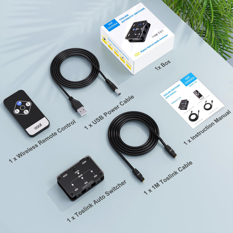 Toslink Automatic Switch Digital Optical Switcher 3 in 1 Out with Remote Control Supports 192k/24Bit PCM2.0 DTS Dolby-AC3 Compatible with HDTV/Xbox/Blu-Ray Player/PS