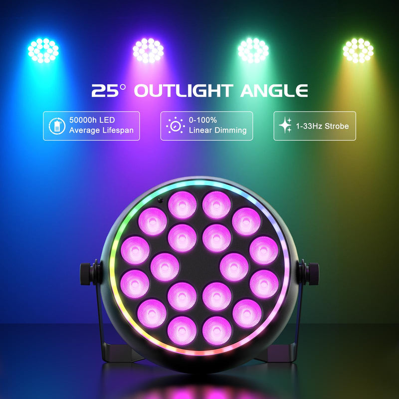 Stage Lights RGBW LED Par Lights with Halo, Mini Uplights with Jump Strobe Fade Chase Pulse Stage Effects, Sound Activated Uplighting Indoor for Events Party Wedding Church Christmas 1 Pack