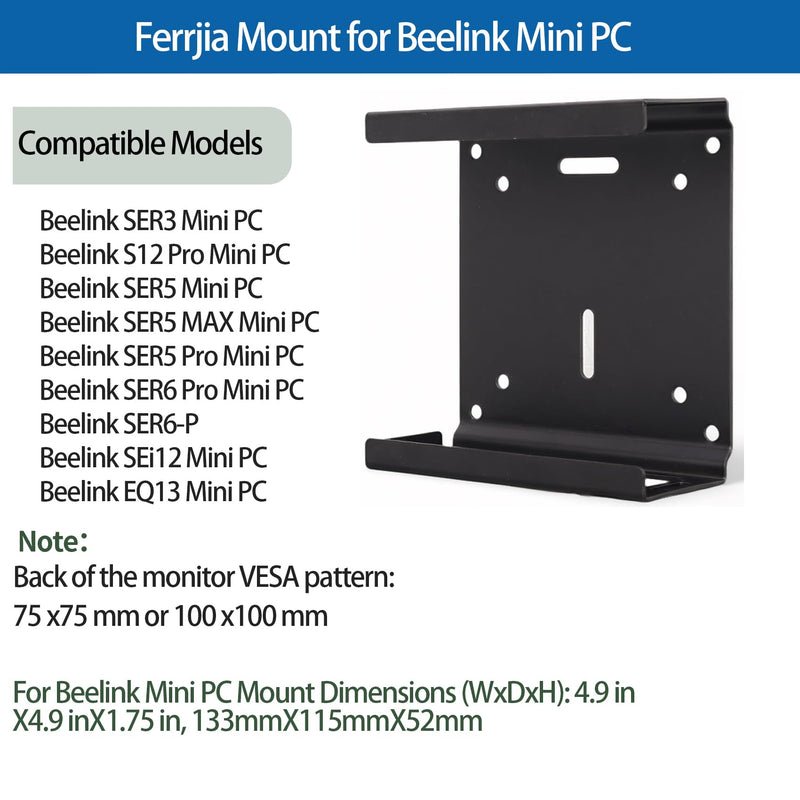 Metal Mini PC Mount Compatible with Beelink S12 Pro | Vesa Mount Wall Mount And Under Desk Mount for S12 Pro, SER6 Pro/SER3/SER5, SER5 MAX/Pro, SEi12 & EQ13 Classic Series (S12 Pro/SER5/SEi12/EQ13)