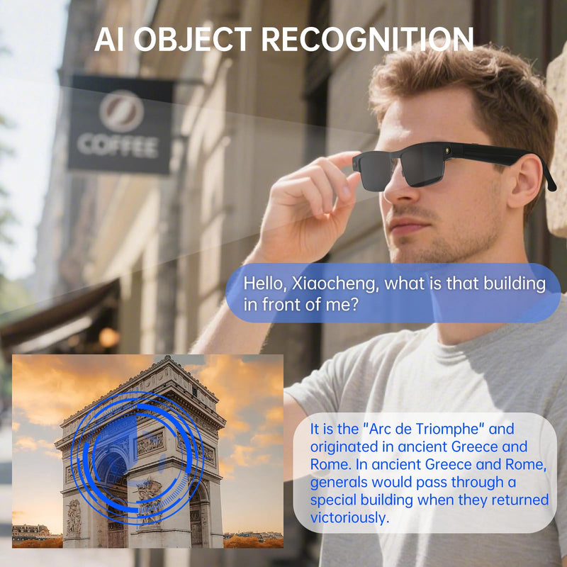 Smart Bluetooth Glasses with HD Camera –1080P Video Recording, AI Voice, Chatgpt, Open-Ear Audio, Music,Call, ANC Mic,Fashion Smart Sunglasses with Outdoor UV Protection,Wifi,Translation for Men Women Black