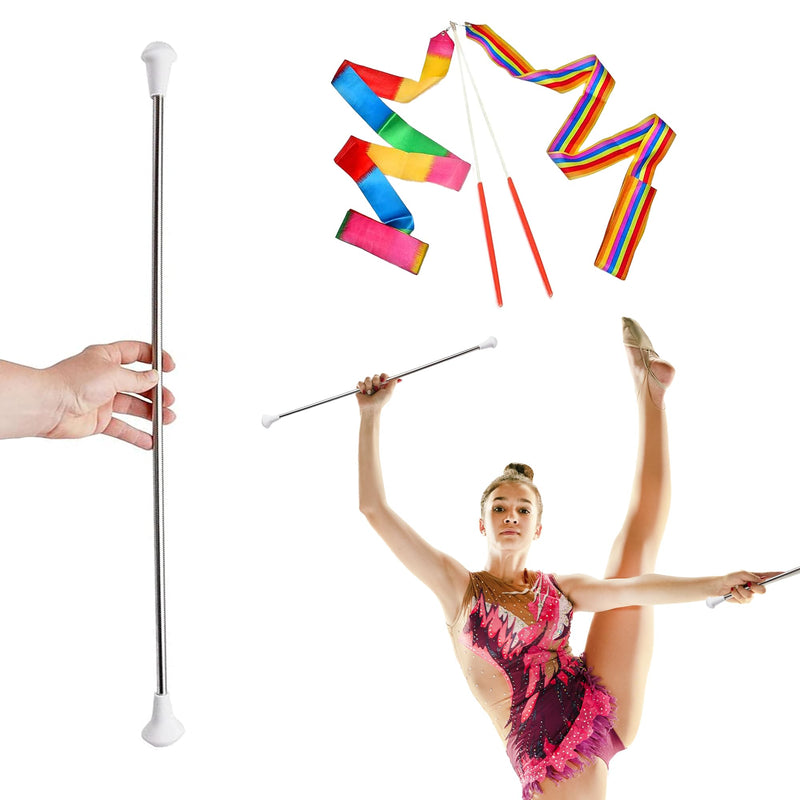 [AUSTRALIA] - 20 inch Twirling Marching Baton in Stainless Steel with Rubberized Ends Mini Shaft 3/8 with 2 Dancing Ribbons (20 Inch) 20 Inch 