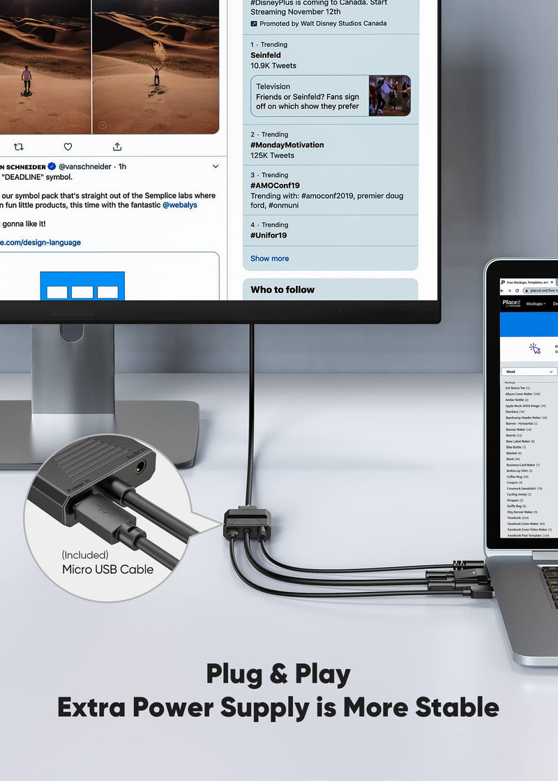 FOINNEX VGA to HDMI Adapter, Only from Computer/Laptop VGA Source to HDMI TV/Monitor, 1080P Male VGA to Female HDMI Converter Adaptador for Desktop Laptop Projector to Monitor HDTV, 0.33FT 0.33FT/0.1M VGA to HDMI Adapter