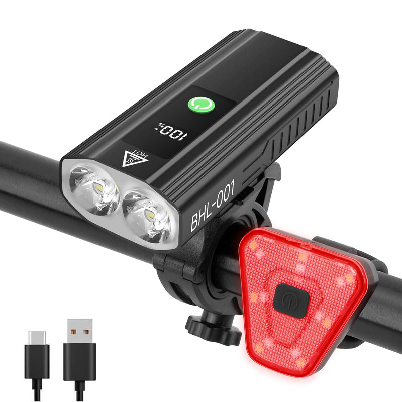 [AUSTRALIA] - 3000 Lumens Super Bright Bike Lights for Night Riding, 5000mAh USB C Rechargeable LED Bicycle Light Front and Rear, Headlight and Back Tail Light Set for Road Mountain Black 1 Set 