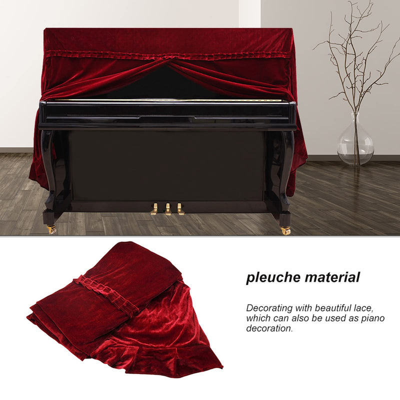 Piano Cover,Portable Foldable Pleuche Upright Full Piano Dust Cover Instruments Accessory (Red)