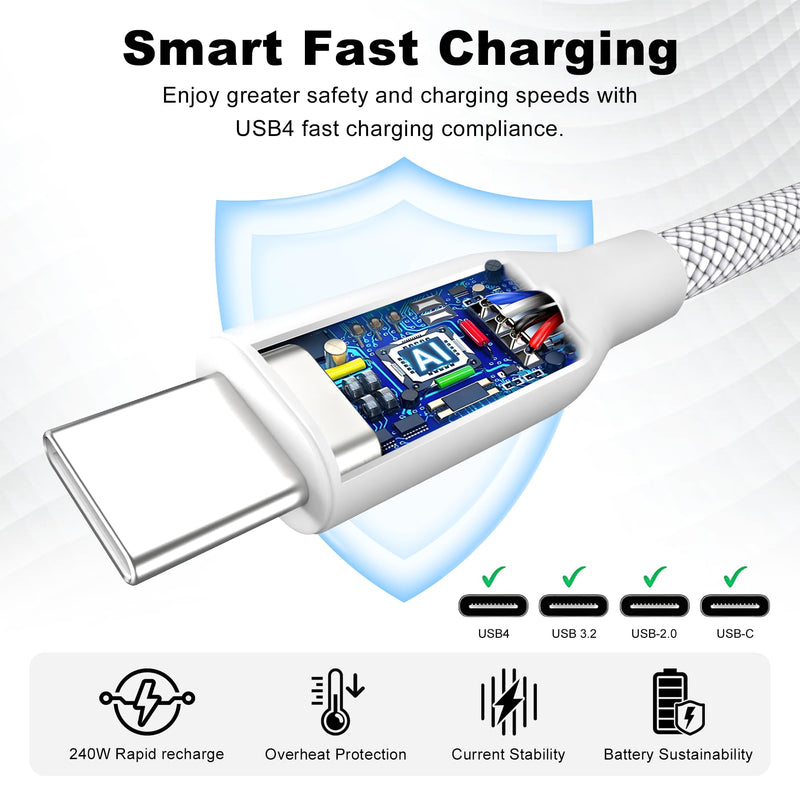 USB 4 Cable 16.5FT /5M, 20Gbps Data Transfer & 240W PD 3.1 Charging, Supports 5K/4K@60Hz Video, Compatible with Thunderbolt 4/3, MacBook, SSD, Docking Station, VR Headset, XPS, Surface Pro,white white