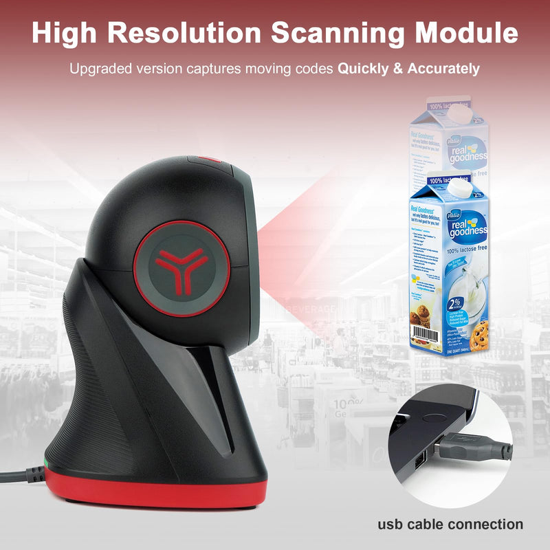 [AUSTRALIA] - OBZ 2D Handsfree Barcode Scanner,Omnidirectional QR Code Reader,Wired USB Scanners for Computers,Automatic Sensing Desktop Scanner for Windows Mac Linux,Drop-Resistant for Retail Store POS Hands-Free Scanner 