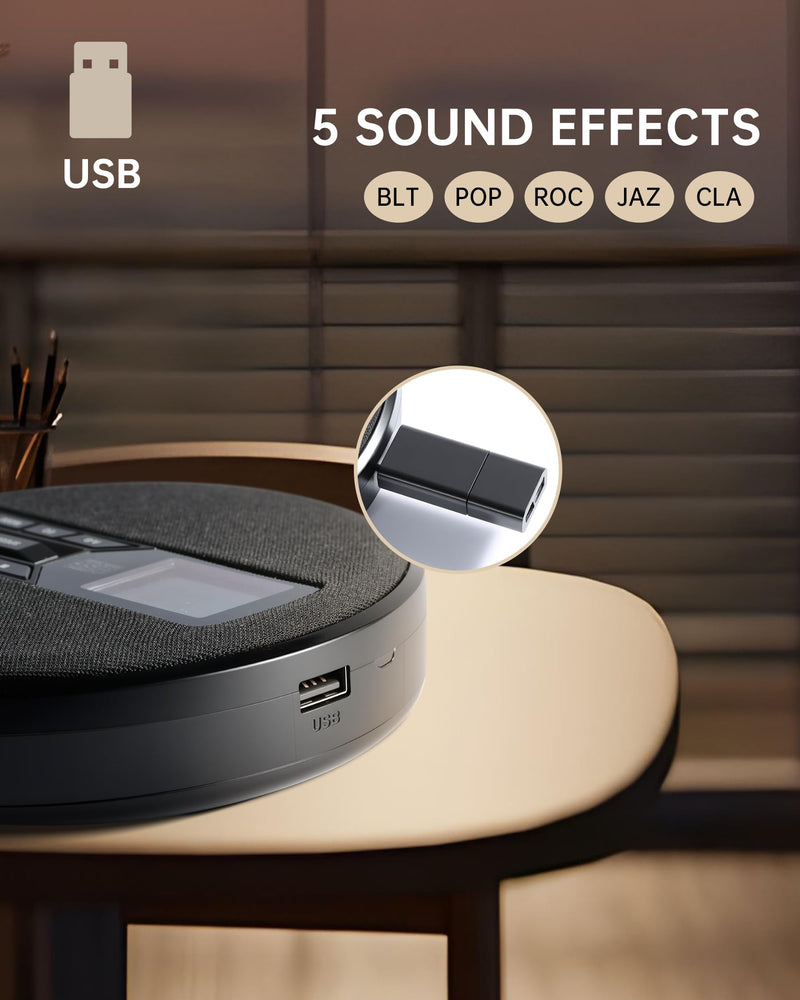 [AUSTRALIA] - CD Player Portable with Speakers - Rechargeable Personal CD Player for Car and Home, Small Fabric Music Player with Backlit Display, Anti-Skip, AUX/USB Port - Ideal for Audiobooks & Gifts Black 