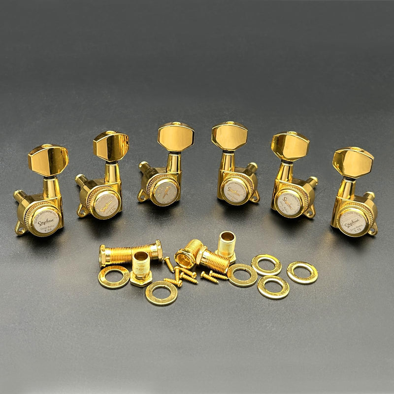 SAPHUE Guitar Locking Tuners 1:18 Lock String Tuning Key Pegs Machine Head with Hexagonal Handle Replacement for Electric Folk or Acoustic Guitars (Gold) Gold