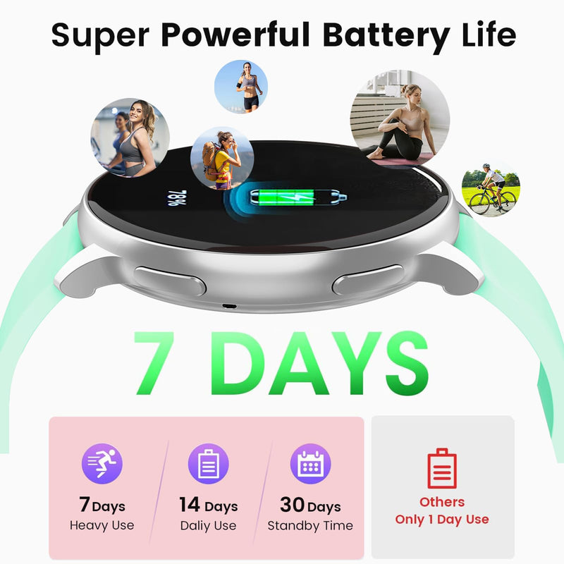 Smart Watch for Men Women Fitness Tracker with 100+ Sport Modes,Activity Trackers for iOS/Android Waterproof/Heart Rate/Sleep/Steps Monitor/Pedometer Monitor Monitor (Silver+Green)