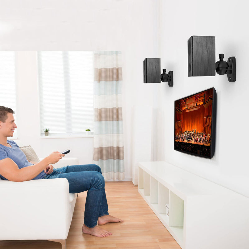 [AUSTRALIA] - HomeMount Speaker Wall Mount Brackets - Surround Speaker Wall Mounts Kit, Bookshelf Speaker Wall Screws Mounts, Hold up to 8 lbs, 2 Pack, Black 2P-Black 