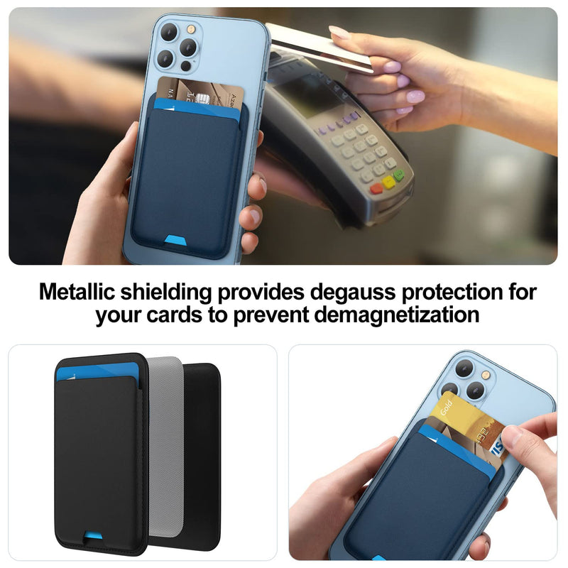 [2 Pack] Magnetic Wallet Card Holder Compatible with MagSafe Wallet for iPhone 15 Pro Max/15 Pro/15/15 Plus/iPhone 14 Model, Mag Safe Wallet for iPhone 15 14 13 12 Pro Max Plus Mini,Midnight&Blue Midnight and Blue