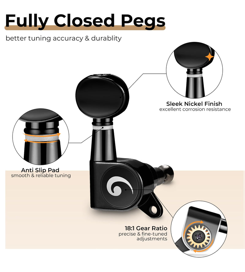 [AUSTRALIA] - Vangoa 6L6R 12 Pieces Guitar String Tuning Pegs Tuner Machine Heads Knobs Tuning Keys for 12 String Acoustic or Electric Guitar, Nickel, DARK BRONZE 