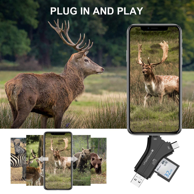 Game & Trail Camera SD Card Reader Viewer, Hunting Deer Camera Micro SD Memory Card Reader, Sports Action Camera & IP Camera SD Card Reader Viewer for Smart Cell Phone