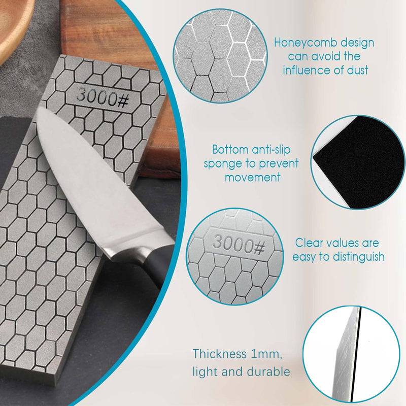 Diamond Whetstone, Whetstone, Sharpening Stones, Knife Sharpener, Knife Sharpener, 3000 Grit with Non-Slip Pad, Honeycomb Surface for Metal Blade Sharpening Polishing