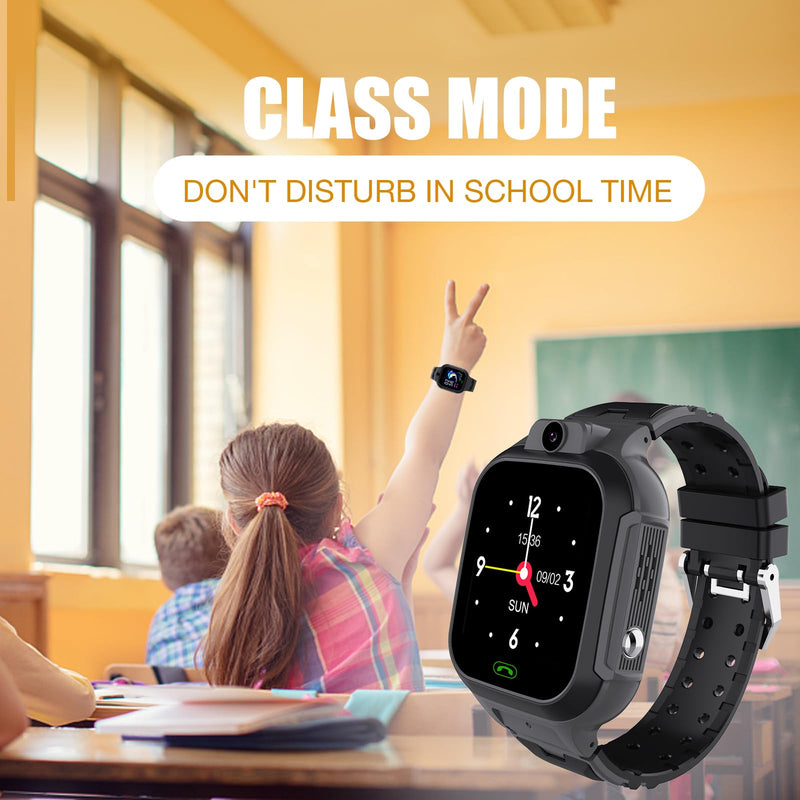 4G Kids Smart Watch GPS Tracker - Smartwatch with Two Way Call Video Calling Voice Chat SOS Class Mode Stopwatch Pedometer Games Wi-Fi Touch Screen Alarm Clock Smartwatches for Boys Girl (Black) Black