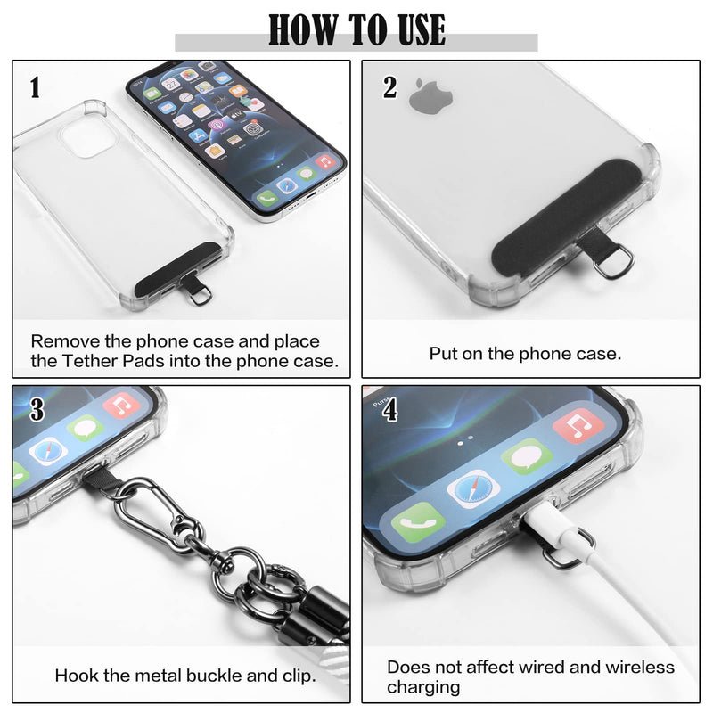 YICHEEY 2 x Phone Lanyard + 4 x Phone Tether Tab, Soft Nylon Crossbody Thick Rope Cell Phone Lanyards Phone Strap 10mm Thick | Black + Zebra