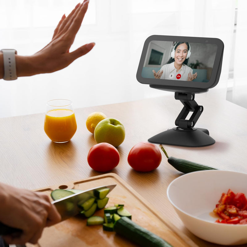 Stand for Echo Show 5 (3rd), Adjustable Height Tilt + Swivel Stand with Strong Magnetic, Rotates Side to Side, Compatible with Cell Phones & Show 5 (3/2/1 Gen) (Black)