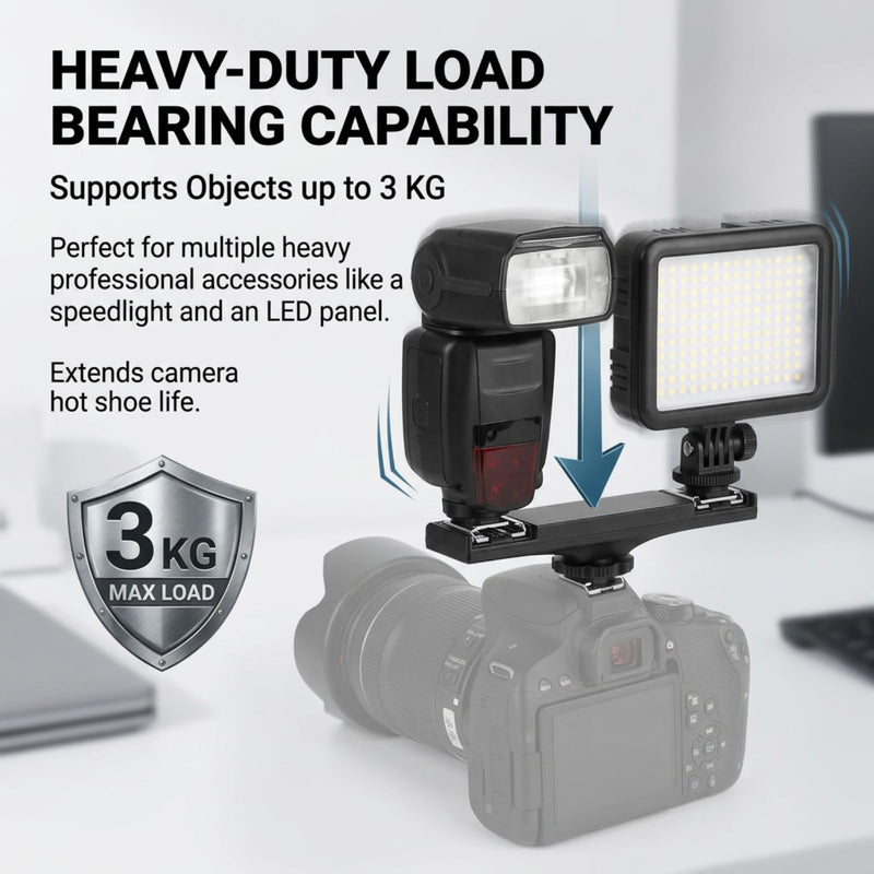 [AUSTRALIA] - Dual Hot Shoe Splitter Camera Shoe Mounts, Dual Hot Shoe Flash Speedlite Light Bracket for SLR Camera Camcorder, Extension Bar Mount Cold Shoe Extension Bracket (for Canon) For Canon 