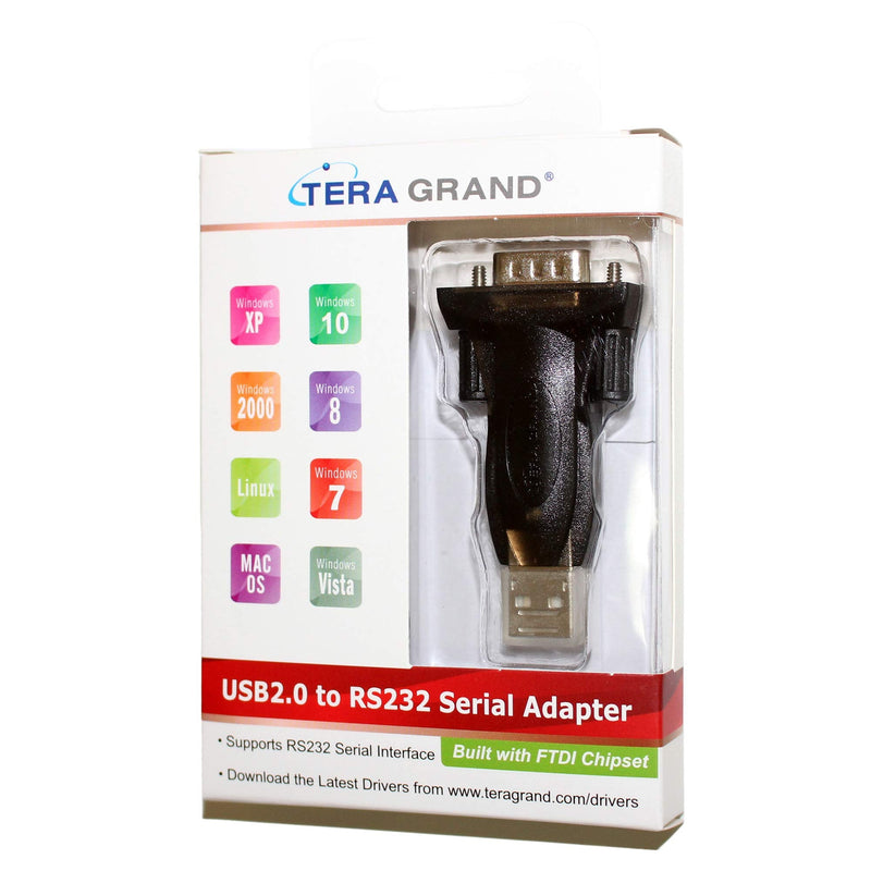 Tera Grand - Premium USB 2.0 to RS232 Serial DB9 Adapter - Supports Windows 11,10, 8, 7, Vista, XP, 2000, 98, Linux and Mac - Built with FTDI Chipset