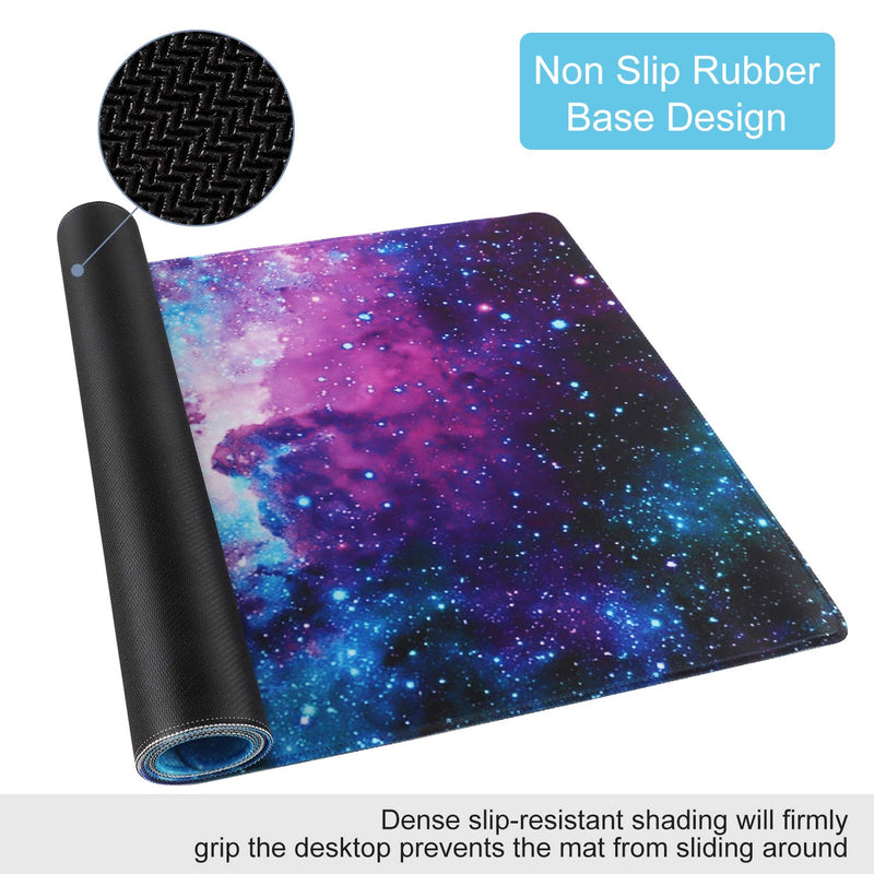 Extended Gaming Mouse Pad Mat Large Desk Mat Non Slip Rubber Base Computer Desktop Laptop Keyboard Mouse Mat with Stitched Edges, 35.1 x 15.75 in Long XXL Waterproof Mousepad for Work Game, Galaxy Nebula Galaxy