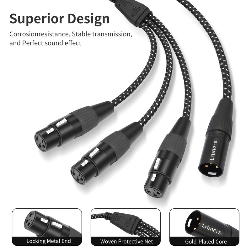 XLR Male to 3 Female Splitter Cable 2FT - Heavy-Duty Metal Braided Y-Spltr, Non-Slip Grip, 3-Way Audio Distribution for Mixers/Mics/PA 1 Male to 3 Female