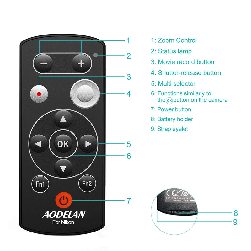 Wireless Remote Control Camera Shutter Release ML-L7A for Nikon COOLPIX B600,A1000,P1000,Z50, Z30,Z7 II,Z fc,Replace Nikon ML-L7